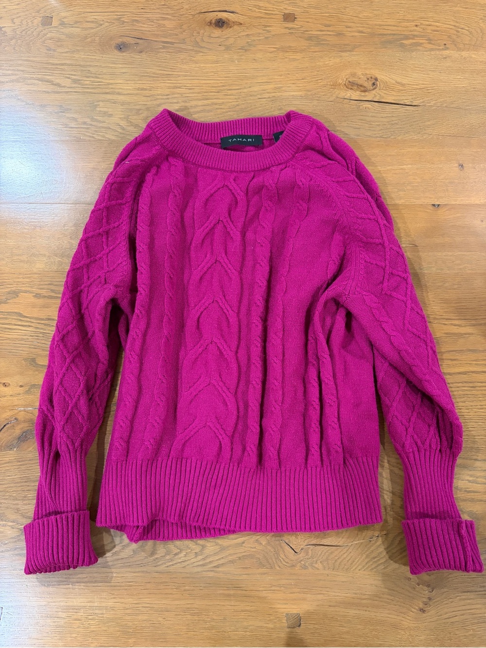 Tahari Fuchsia Cable-Knit Scoop Neck Sweater